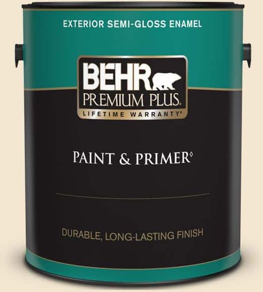 BEHR PREMIUM PLUS 1 gal. #S310-1 Writing Paper Semi-Gloss Enamel Exterior Paint & Primer