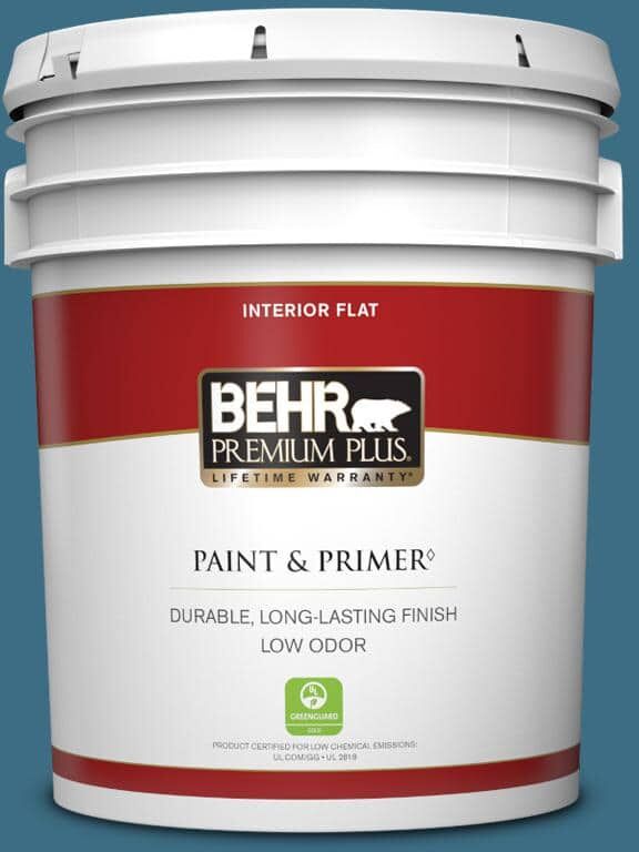 BEHR PREMIUM PLUS 5 gal. #S490-6 Bering Wave Flat Low Odor Interior Paint & Primer