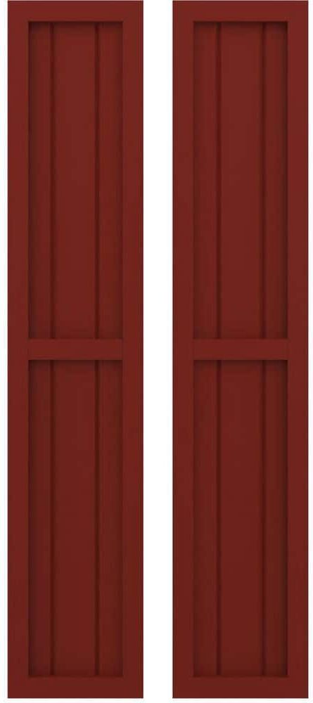 Ekena Millwork 10-1/2 in. W x 47 in. H Americraft 3-Board Exterior Real Wood 2 Equal Panel Framed Board and Batten Shutters Pepper Red