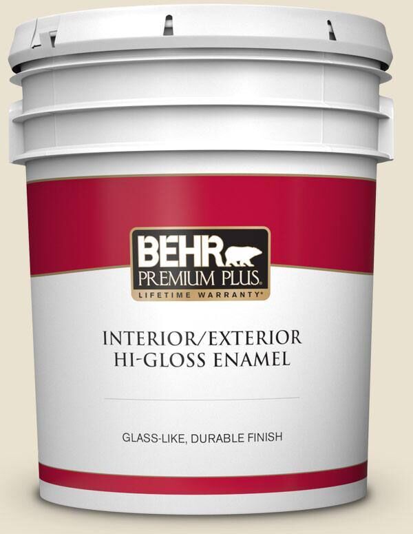 BEHR PREMIUM PLUS 5 gal. #S330-1 Baby Artichoke Hi-Gloss Enamel Interior/Exterior Paint