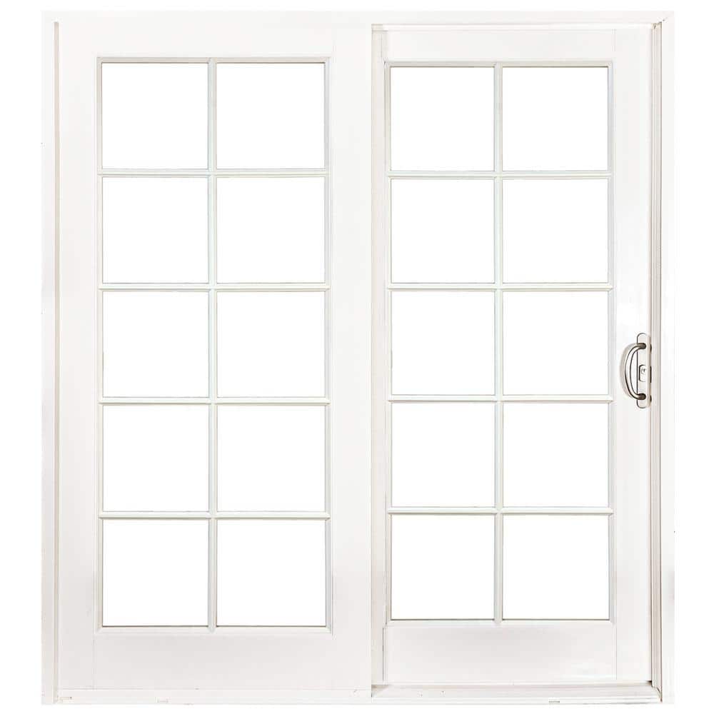 MP Doors 72 in. x 80 in. Woodgrain Interior, White Exterior Composite Prehung Right-Hand DP50 Sliding Patio Door with 10 Lite SDL