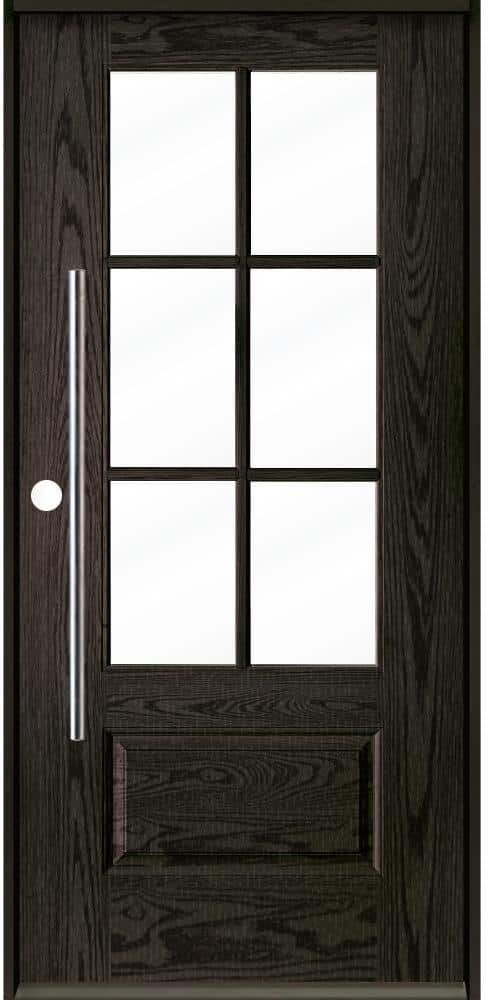 Krosswood Doors Modern Faux Pivot 36 in. x 80 in. 6-Lite Right-Hand/Inswing Clear Glass Baby Grand Stain Fiberglass Prehung Front Door