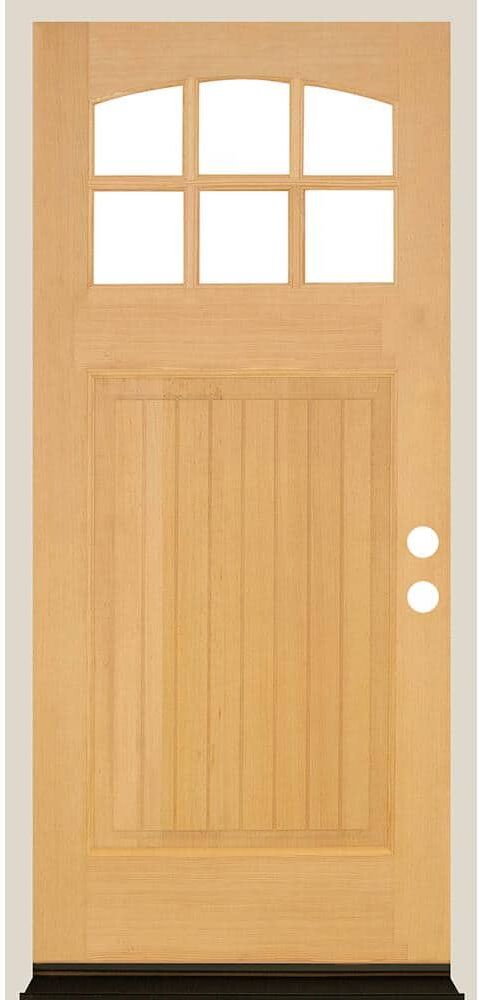 Krosswood Doors 36 in. x 80 in. Craftsman 6 Lite V Groove Arch Top Unfinished Stain Left-Hand/Inswing Douglas Fir Prehung Front Door