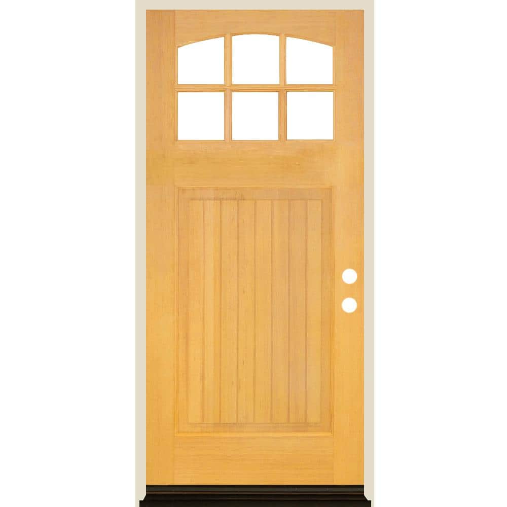 Krosswood Doors 36 in. x 80 in. Craftsman 6 Lite V Groove Arch Top Natural Stain Left-Hand/Inswing Douglas Fir Prehung Front Door