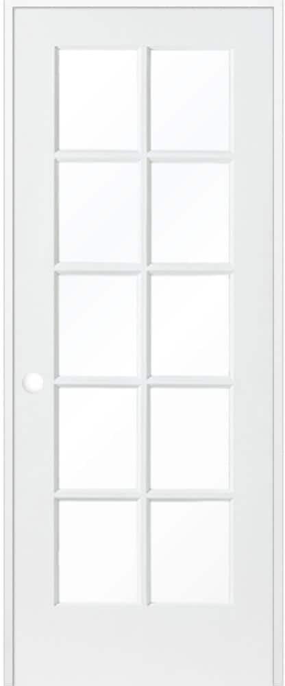 Krosswood Doors 30 in. x 80 in. Shaker 10-Lite Primed Right-Hand Low-E Glass MDF Wood Clear Composite Single Prehung Interior Door