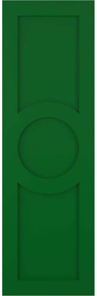 Ekena Millwork True Fit 12 in. x 75 in. PVC Center Circle Arts and Crafts Fixed Mount Flat Panel Shutters, Viridian Green (Per Pair)