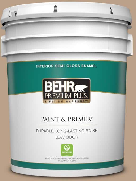 BEHR PREMIUM PLUS 5 gal. #ICC-52 Cup of Cocoa Semi-Gloss Enamel Low Odor Interior Paint & Primer