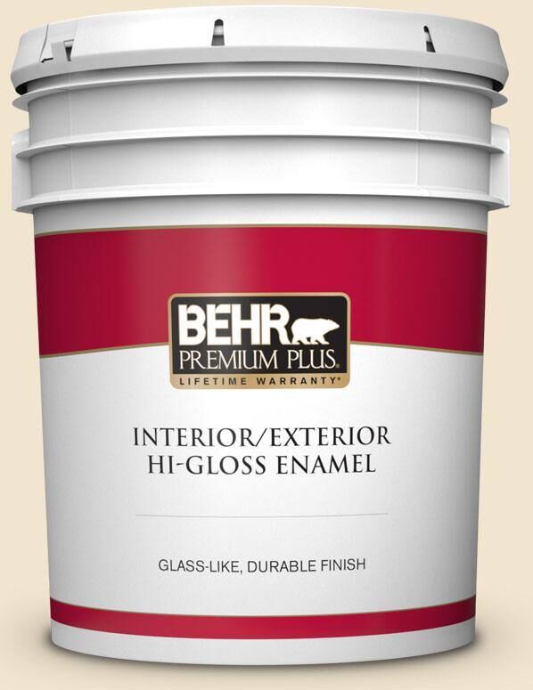 BEHR PREMIUM PLUS 5 gal. #S310-1 Writing Paper Hi-Gloss Enamel Interior/Exterior Paint