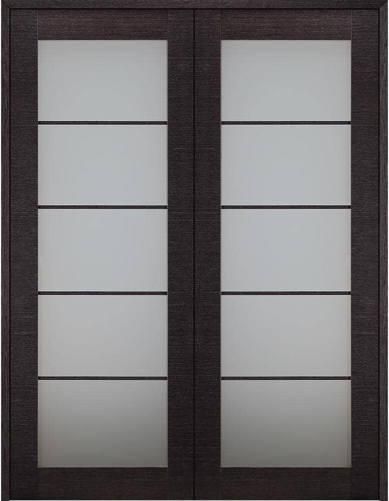 Belldinni Avanti 5-Lite Frosted Glass 56 in.x 92.5 in. Both Active Black Apricot Composite Wood Double Prehung French Door