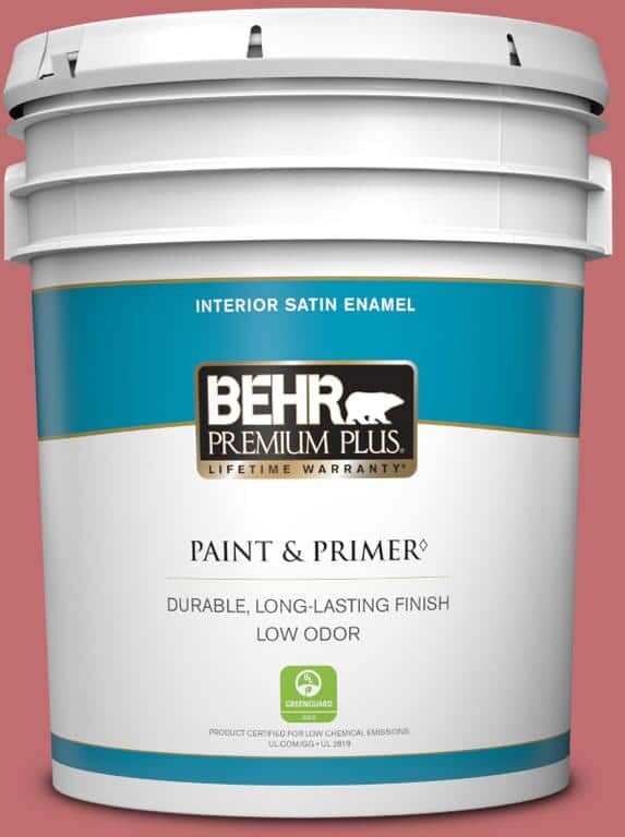 BEHR PREMIUM PLUS 5 gal. Home Decorators Collection #HDC-SP14-8 Art House Pink Satin Enamel Low Odor Interior Paint & Primer