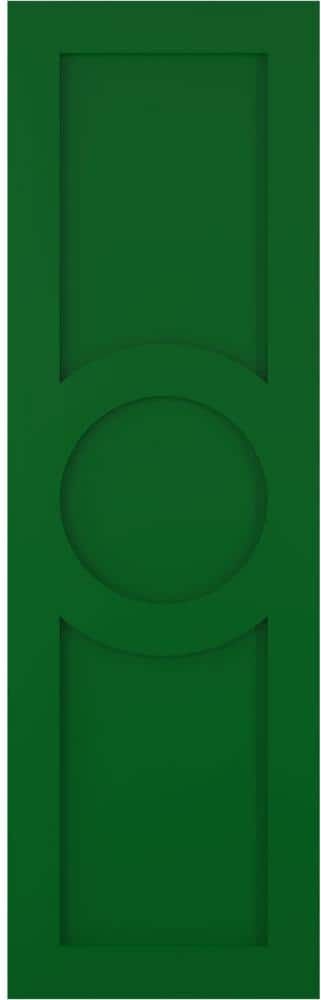 Ekena Millwork 18 in. x 65 in. True Fit PVC Center Circle Arts and Crafts Fixed Mount Flat Panel Shutters, Viridian Green (Per Pair)