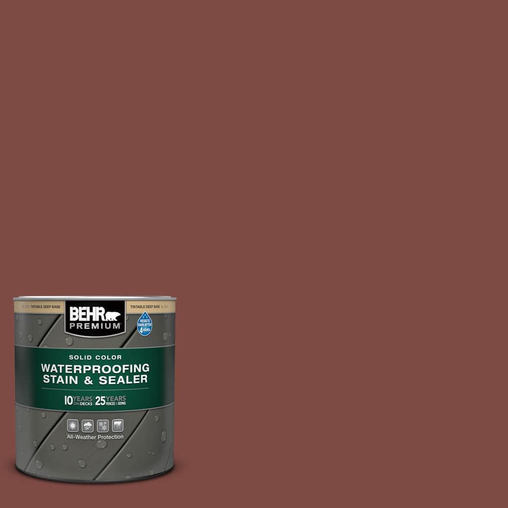 BEHR PREMIUM 1 qt. #PFC-02 Brick Red Solid Color Waterproofing Exterior Wood Stain and Sealer