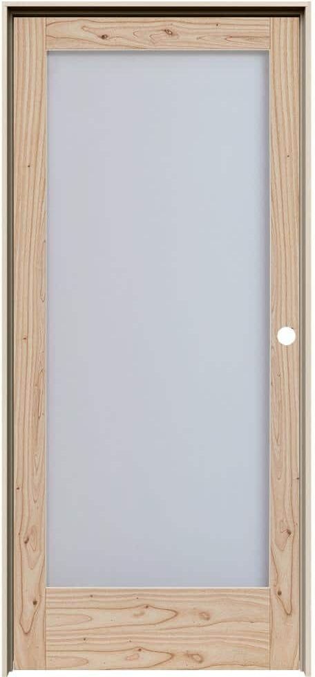 JELD-WEN MODA Rustic 28 in. x 80 in. Left-Handed Full Lite Frosted Glass Natural Unfinished Wood Single Prehung Interior Door