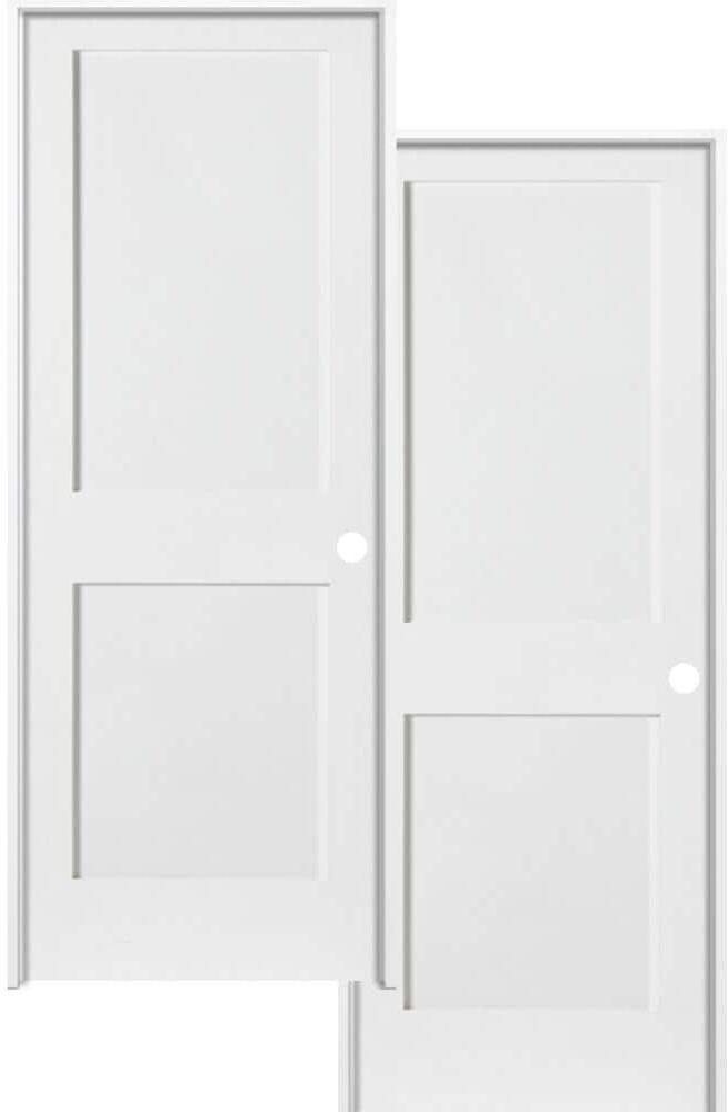 Krosswood Doors 24 in. x 80 in. Craftsman Shaker Primed MDF 2-Panel Left-Hand Hybrid Core Wood Single Prehung Interior Door (2-Pack)