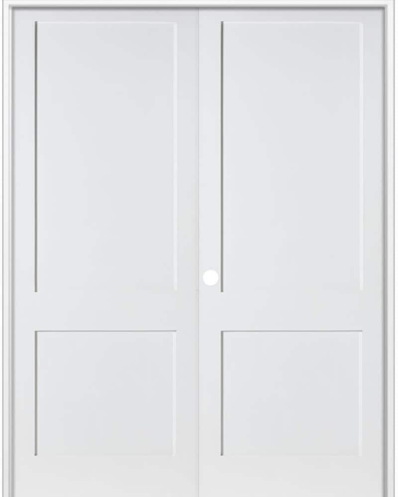 Krosswood Doors 48 in. x 96 in. Craftsman Shaker 2-Panel Right Handed MDF Solid Core Primed Wood Double Prehung Interior French Door