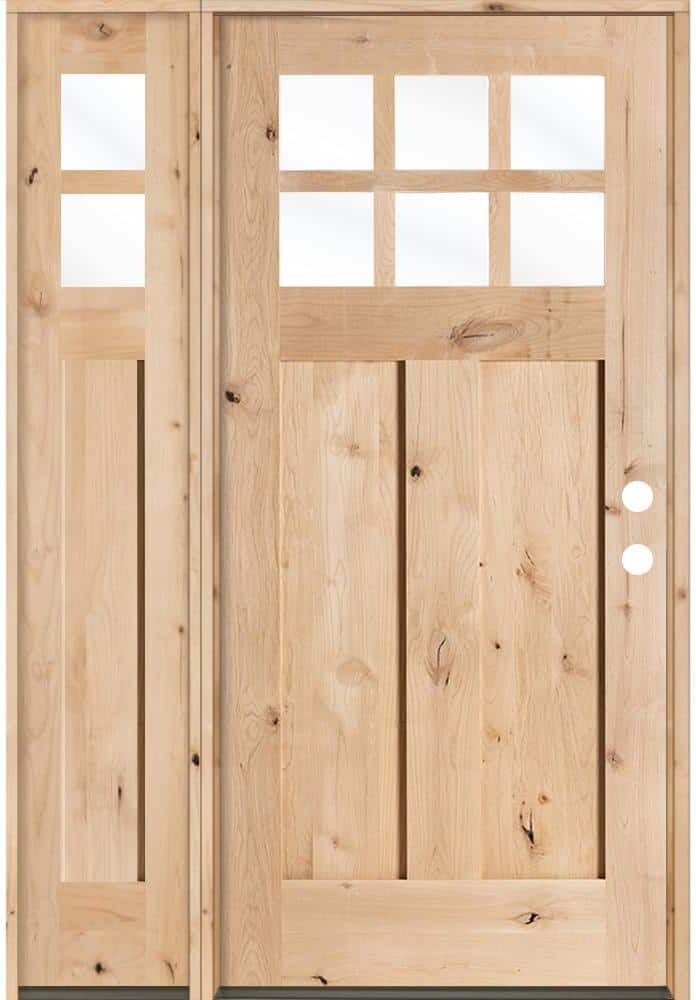 Krosswood Doors 50 in. x 80 in. Craftsman Alder 2 Panel 6 Lite Clear Low-E Unfinished Wood Left-Hand Prehung Front Door/Left Sidelite