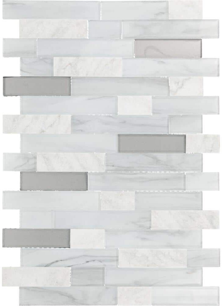 Daltile Xpress Mosaix Perfect-Fit White Carrara 12 in. x 18 in. Marble/Glass Random Linear Mosaic Tile (10.36 sq. ft./case)