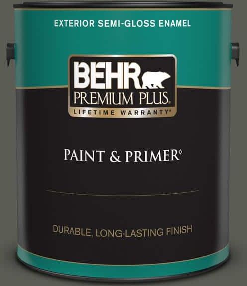 BEHR PREMIUM PLUS 1 gal. #N380-7 Black Bamboo Semi-Gloss Enamel Exterior Paint & Primer