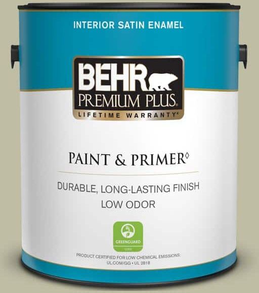 BEHR PREMIUM PLUS 1 gal. #PPF-24 Garden Lattice Satin Enamel Low Odor Interior Paint & Primer