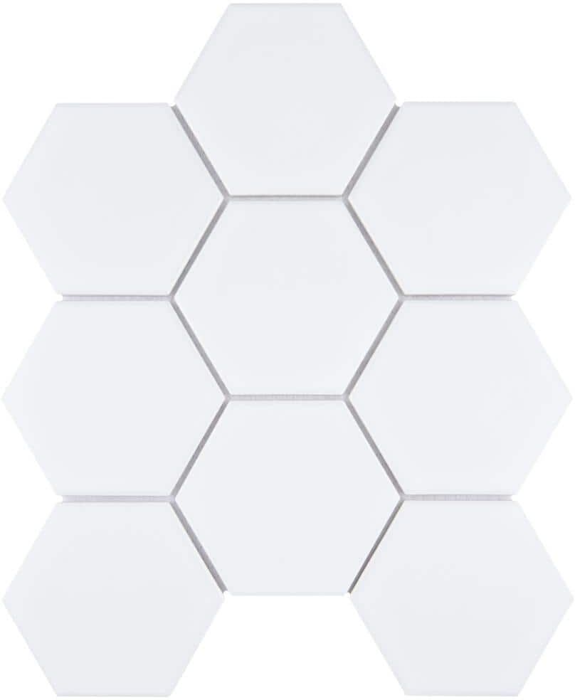 Merola Tile Metro Super 4 in. Hex Matte White 10 in. x 11-1/2 in. Porcelain Mosaic Tile (8.2 sq. ft./Case)