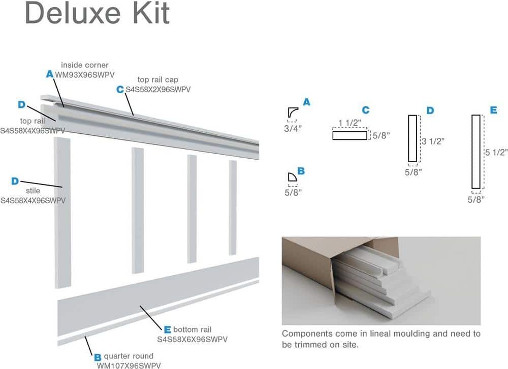 Ekena Millwork 56 in. X 5/8 in. X 96 in. Expanded Cellular PVC Deluxe Shaker Wainscoting Moulding Kit (for heights up to 56"H)