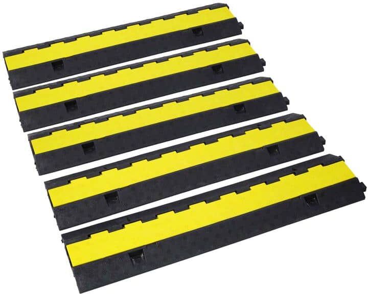 Etokfoks 2 Channels Cable Protector Ramp Rubber Modular Speed Bumps Hump Rated 11000 lbs. Load Capacity, (5-Packs)