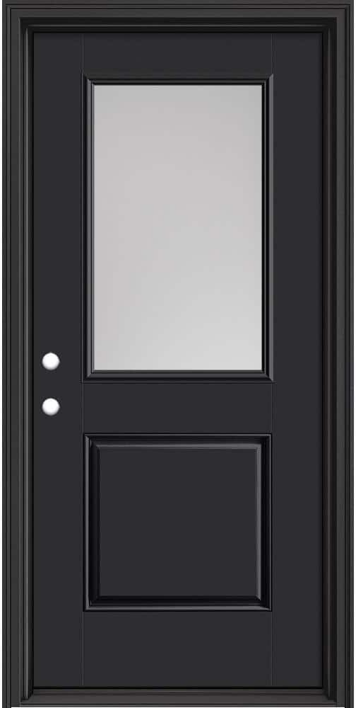 Masonite Performance Door System 36 in. x 80 in. 1/2 Lite Pearl Right-Hand Inswing Black Smooth Fiberglass Prehung Front Door