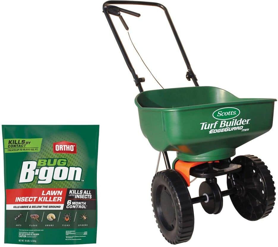 Ortho Bug B-gon Lawn Insect Killer and Turf Builder EdgeGuard Mini Broadcast Spreader Bundle for Small Lawns