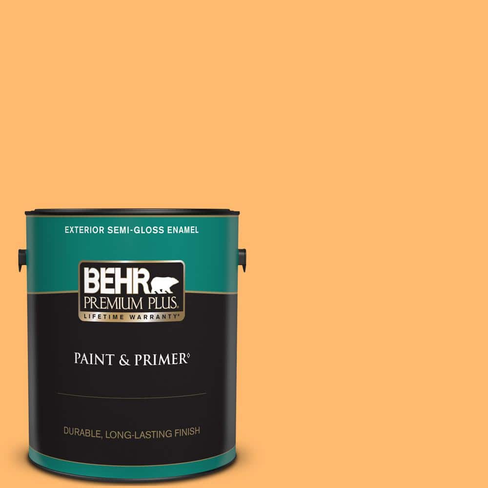 BEHR PREMIUM PLUS 1 gal. #P240-5 Cheese Puff Semi-Gloss Enamel Exterior Paint & Primer