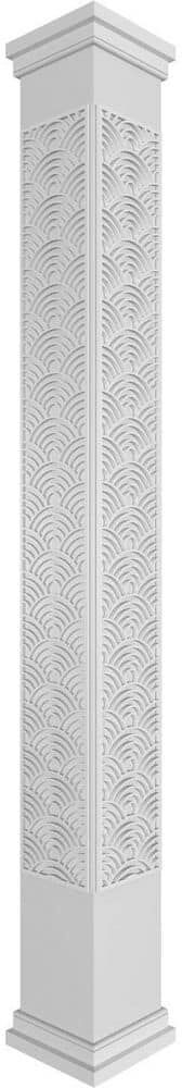 Ekena Millwork 7-5/8 in. x 8 ft. Premium Square Non-Tapered Art Deco Fretwork PVC Column Wrap Kit with Prairie Capital and Base