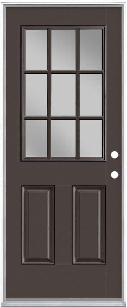 Masonite 32 in. x 80 in. 9 Lite Willow Wood Left Hand Inswing Painted Smooth Fiberglass Prehung Front Exterior Door, Vinyl Frame