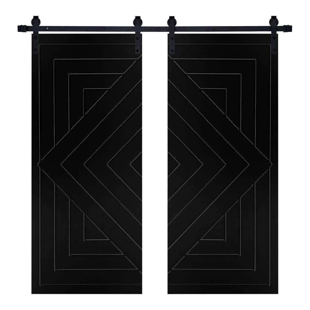 AIOPOP HOME Modern Square Designed 48 in. x 84 in. MDF Panel Black Painted Double Sliding Barn Door with Hardware Kit