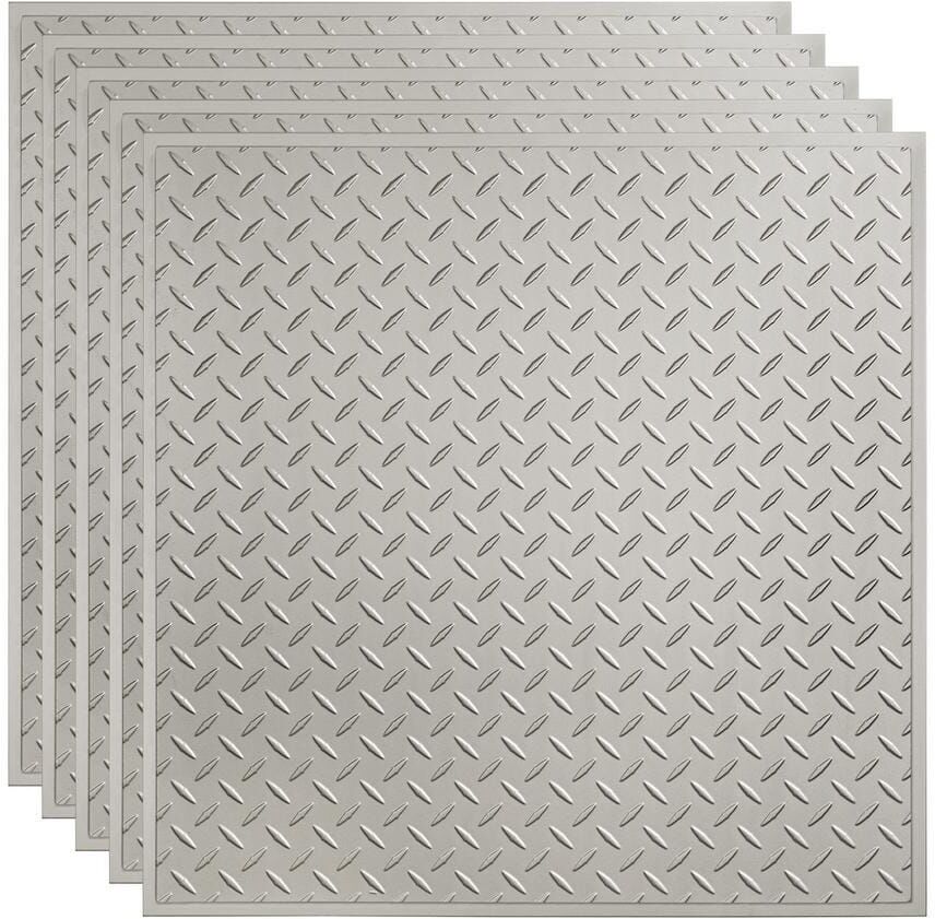 Fasade Diamond Plate 2 ft. x 2 ft. Argent Silver Lay-In Vinyl Ceiling Tile (20 sq. ft.)