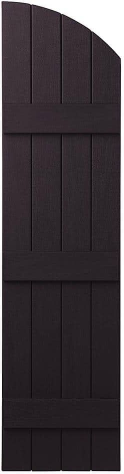 Ply Gem 15 in. x 57 in. Polypropylene Plastic Arch Top Closed Board and Batten Shutters Pair in Dark Berry