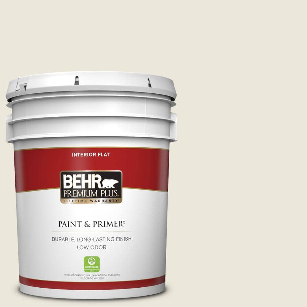 BEHR PREMIUM PLUS 5 gal. #BXC-32 Picket Fence White Flat Low Odor Interior Paint & Primer
