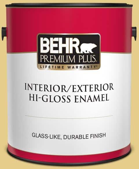 BEHR PREMIUM PLUS 1 gal. #T12-6 Lol Yellow Hi-Gloss Enamel Interior/Exterior Paint