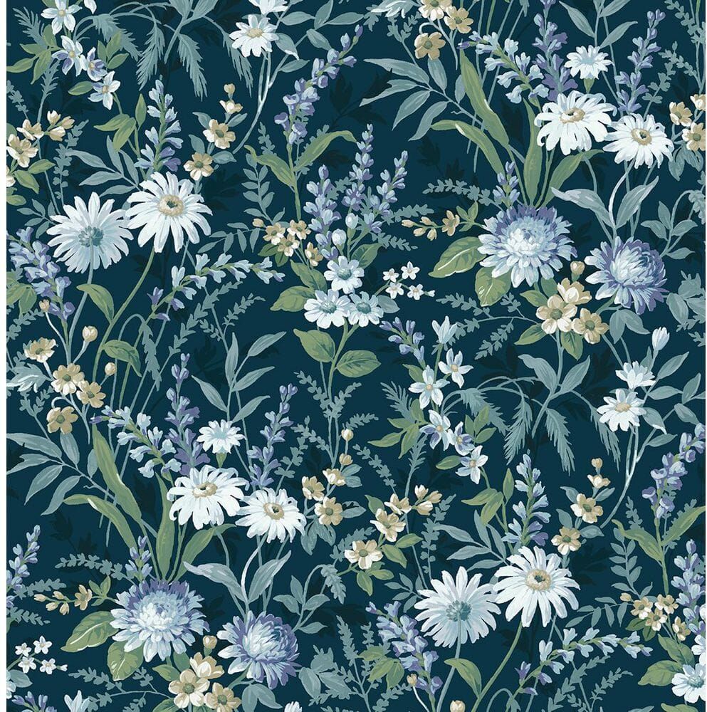 NextWall 30.75 sq. ft. Teal Vintage Floral Vinyl Peel and Stick Wallpaper Roll