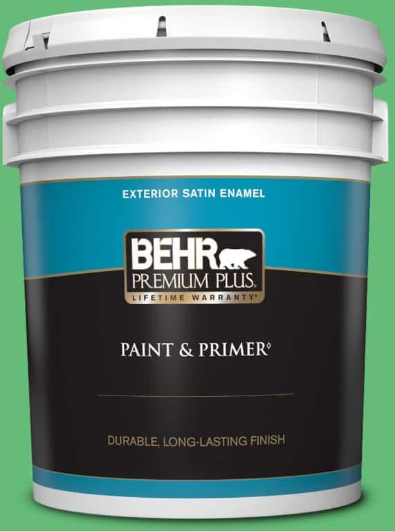 BEHR PREMIUM PLUS 5 gal. #450B-5 Lady Luck Satin Enamel Exterior Paint & Primer