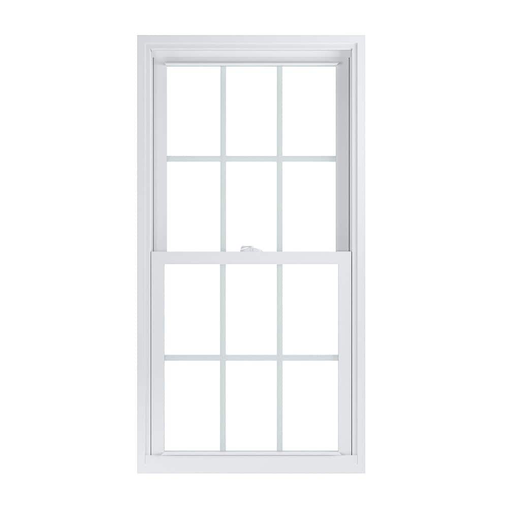 American Craftsman 27.75 in. x 53.25 in. 70 Pro Series Low-E Argon Glass Double Hung White Vinyl Replacement Window with Grids, Screen Incl