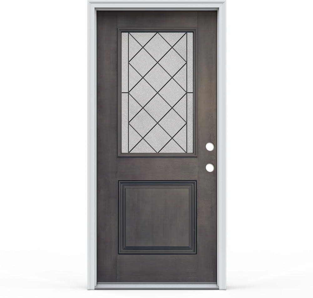 JELD-WEN 36 in. x 80 in. 1-Panel Left Hand Inswing 1-Lite Harris Earl Grey Fiberglass Prehung Front Door with Brickmould