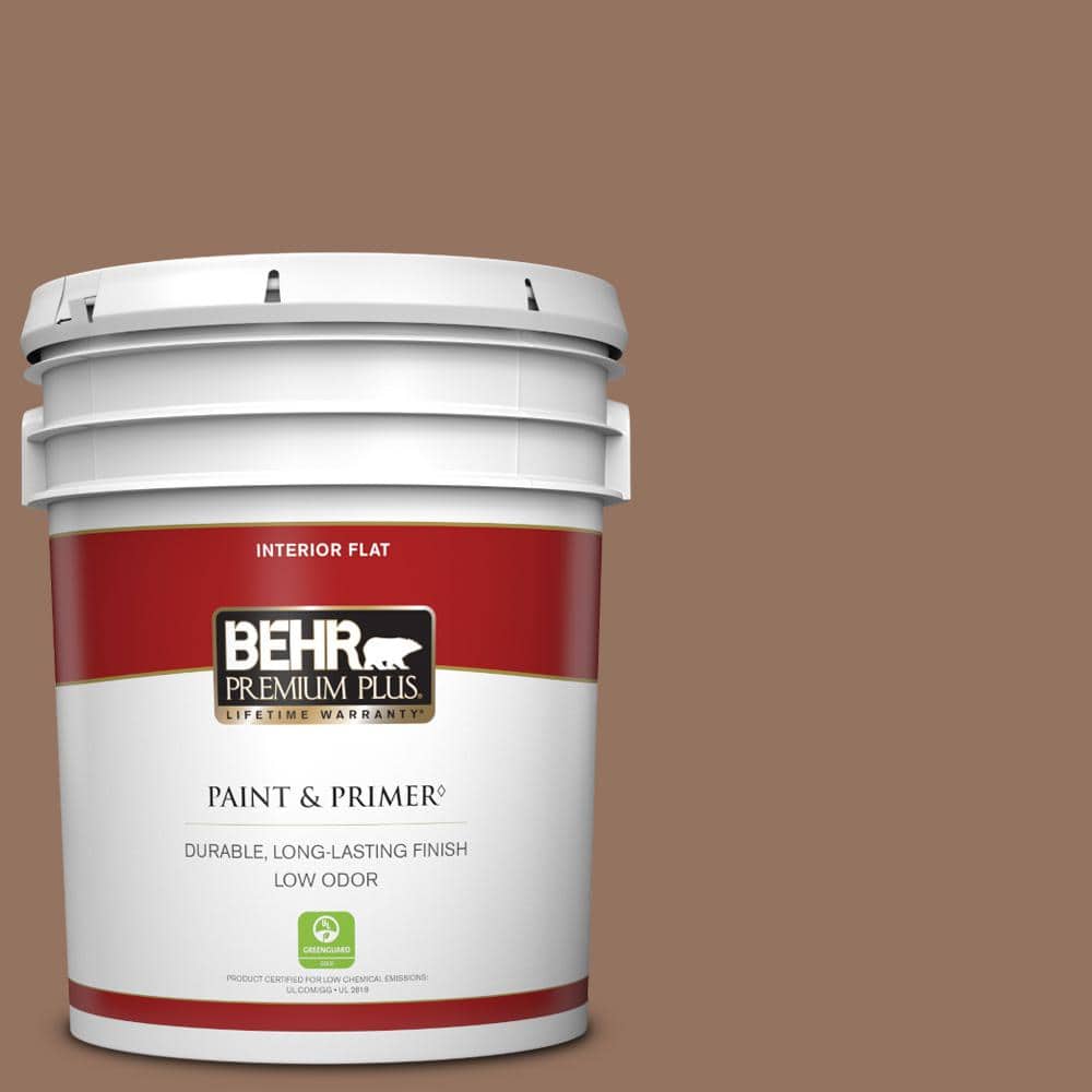 BEHR PREMIUM PLUS 5 gal. #BXC-84 Corral Brown Flat Low Odor Interior Paint & Primer