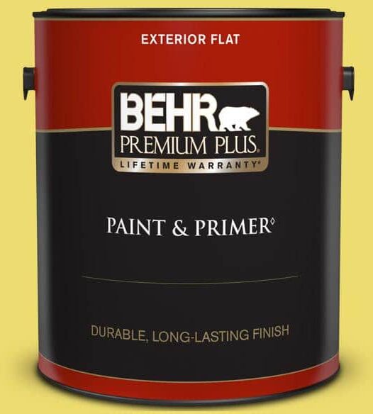 BEHR PREMIUM PLUS 1 gal. #T15-15 Plastic Lime Flat Exterior Paint & Primer