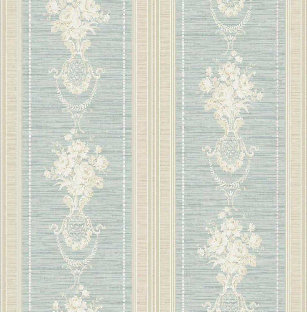 CASA MIA Floral Cameo Stripe Green and Beige Paper Non - Pasted Strippable Wallpaper Roll (Cover56.05 sq. ft.)