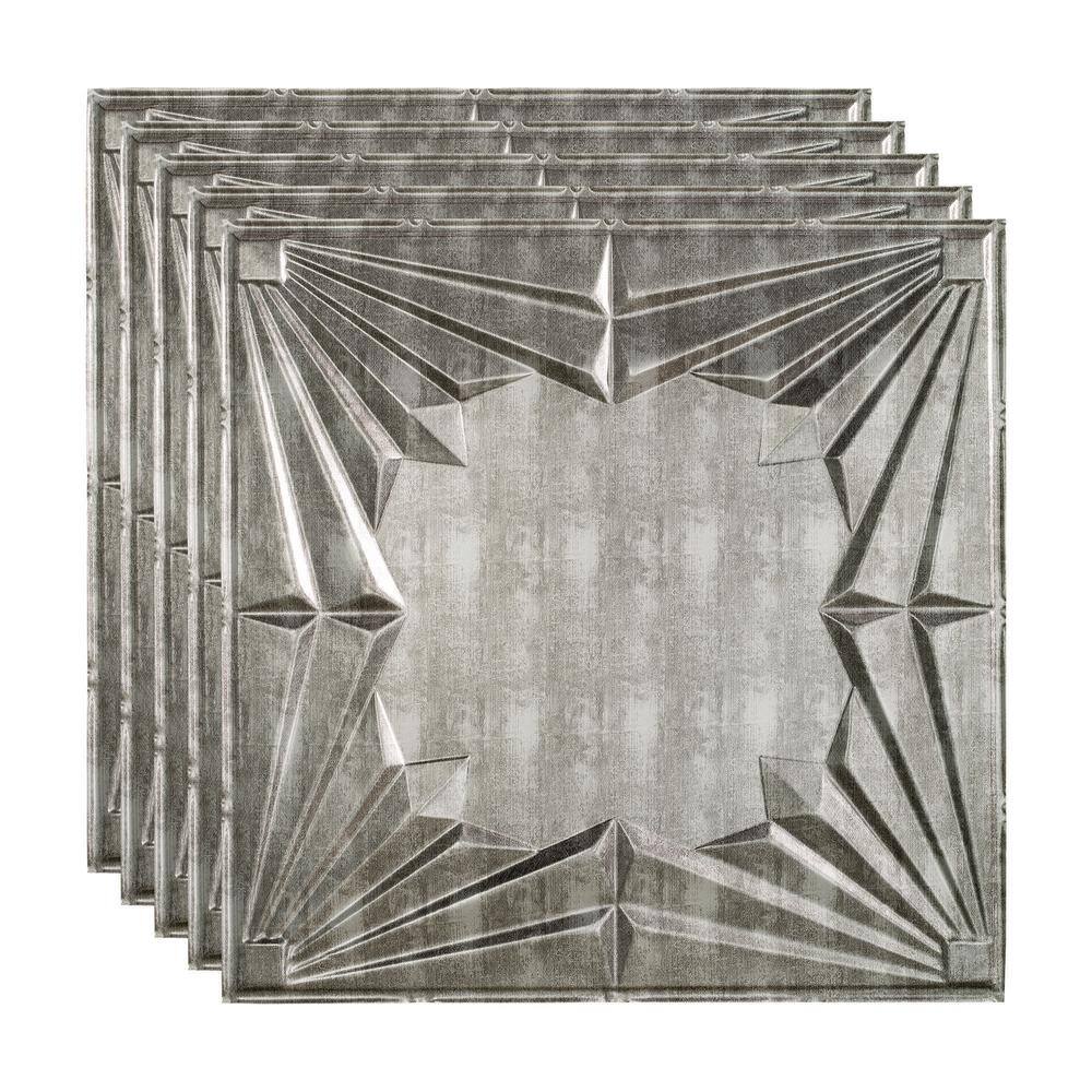 Fasade Art Deco 2 ft. x 2 ft. Crosshatch Silver Lay-In Vinyl Ceiling Tile (20 sq. ft.)