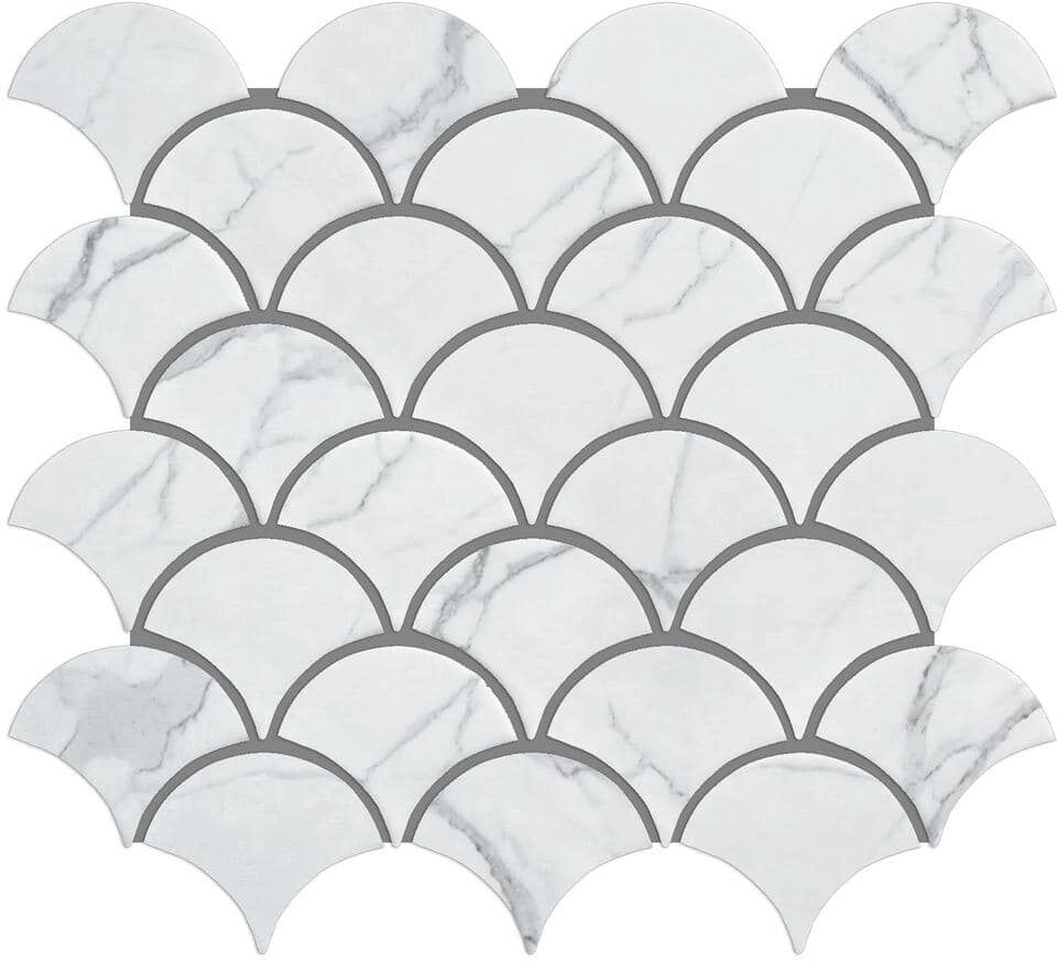 MOLOVO Porcetile White Cararra 11.46 in. x 12.01 in. Fish Scale Matte Porcelain Mosaic Wall and Floor Tile (9.6 sq. ft./Case)