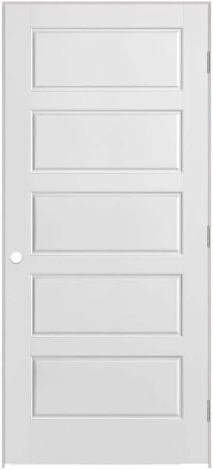 Masonite 32 in. x 80 in. 5 Panel Riverside Left-Handed Hollow-Core Smooth Primed Composite Single Prehung Interior Door