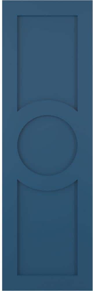 Ekena Millwork 15 in. x 71 in. True Fit PVC Center Circle Arts & Crafts Fixed Mount Flat Panel Shutters Pair in Sojourn Blue