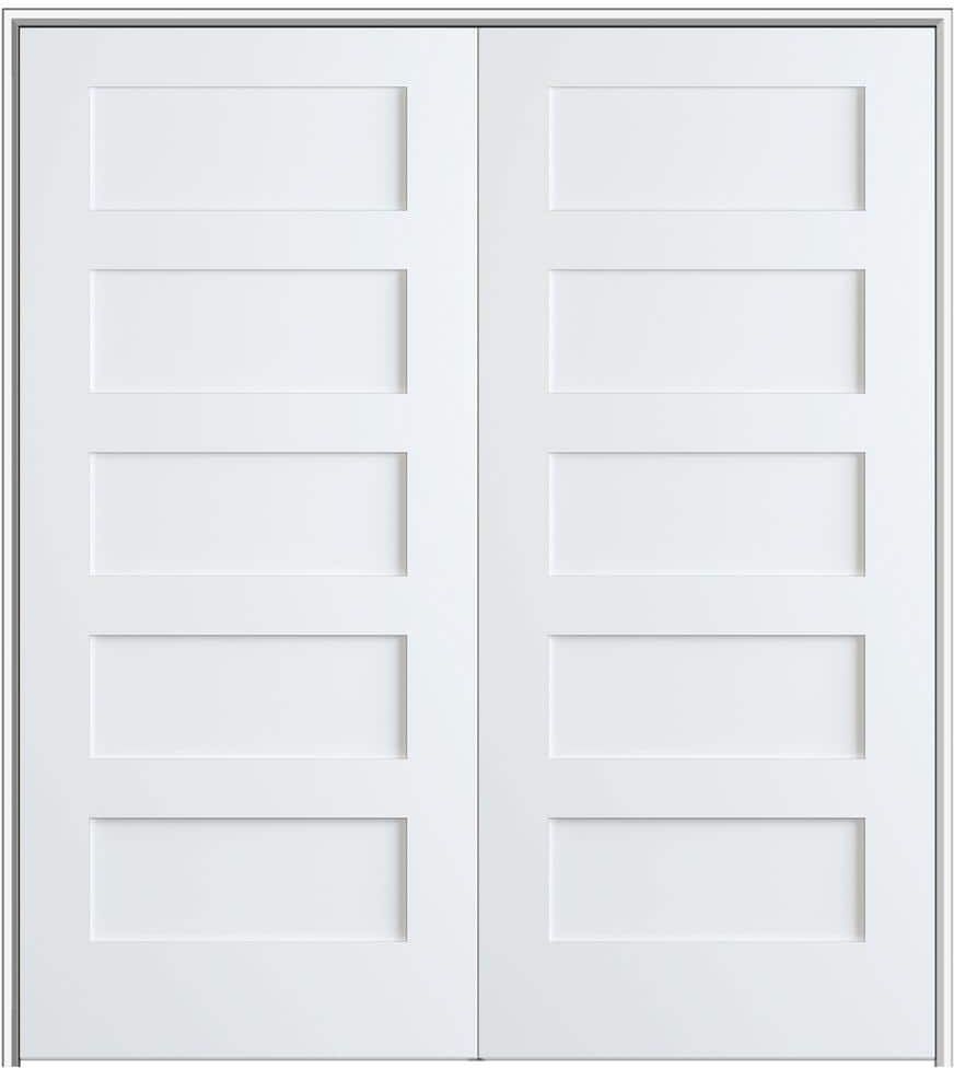 MMI Door Shaker Flat Panel 48 in. x 80 in. Both Active Solid Core Primed HDF Double Pre-Hung French Door with 6-9/16 in. Jamb