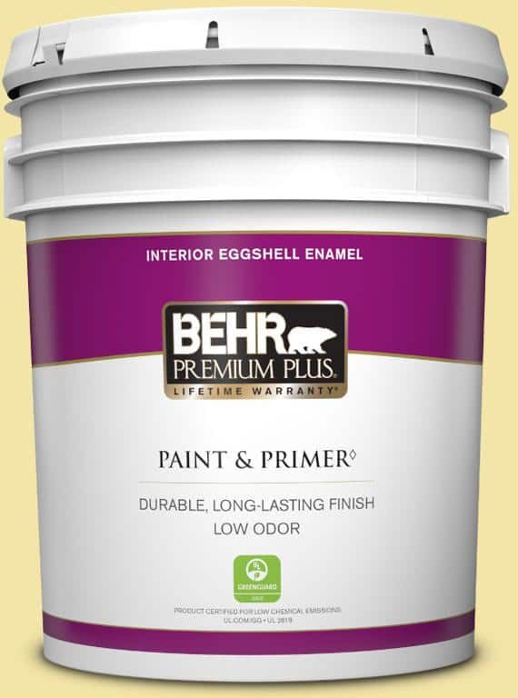 BEHR PREMIUM PLUS 5 gal. #P320-3 Lily Bulb Eggshell Enamel Low Odor Interior Paint & Primer