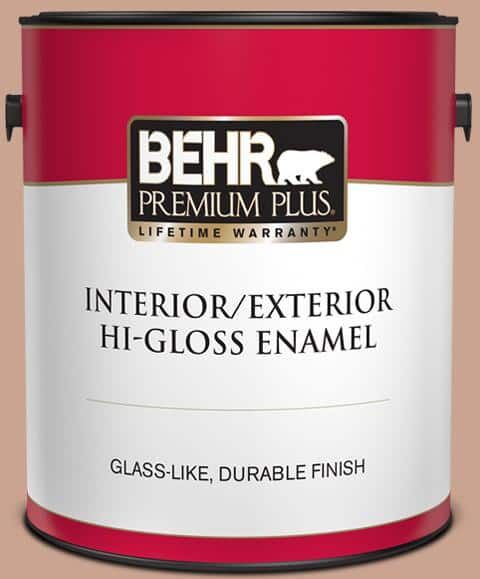 BEHR PREMIUM PLUS 1 gal. #220F-4 Sombrero Tan Hi-Gloss Enamel Interior/Exterior Paint